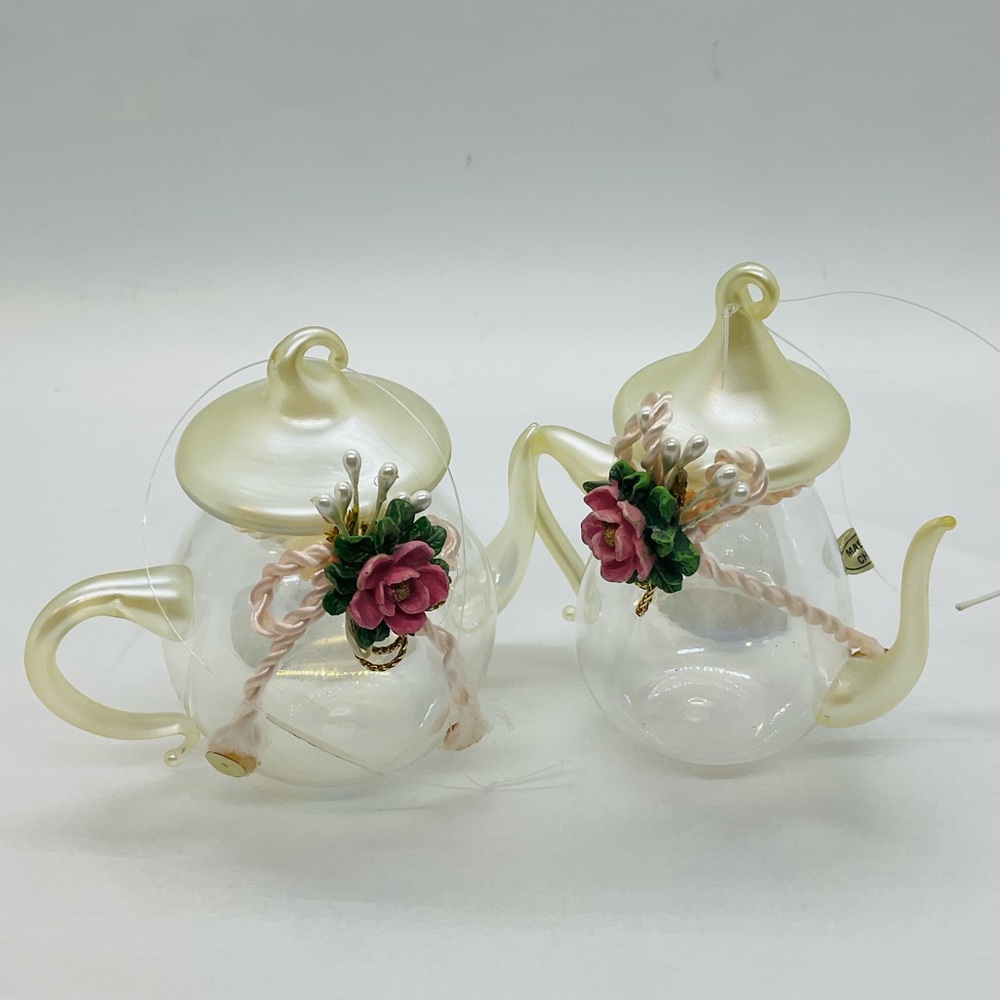 VTG Kurt S Adler Decor Blown Clear Glass Teapot & Coffee Pot Holiday Ornament